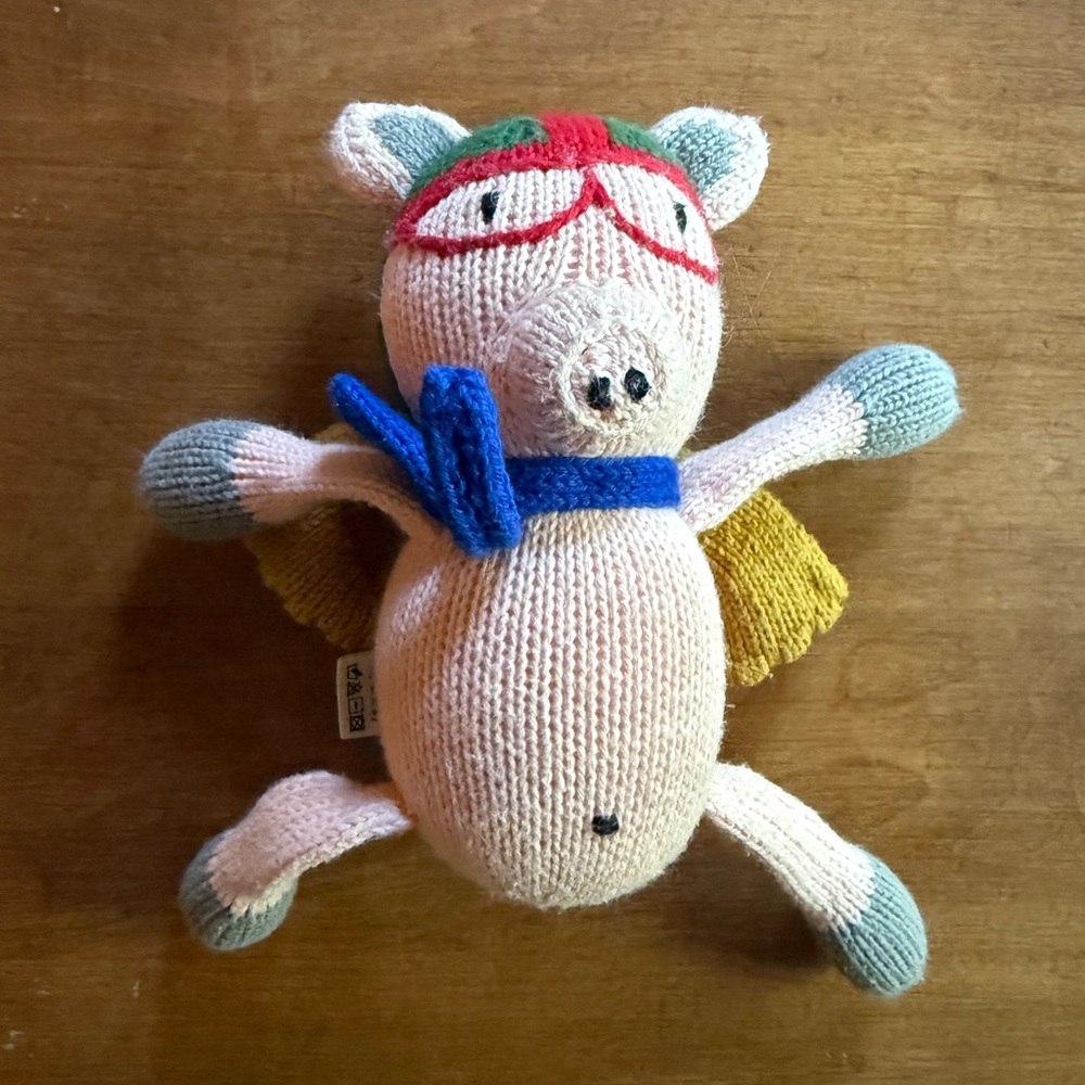 Finn & Emma Flying Pig Knit Stuffed Rattle Baby Toy